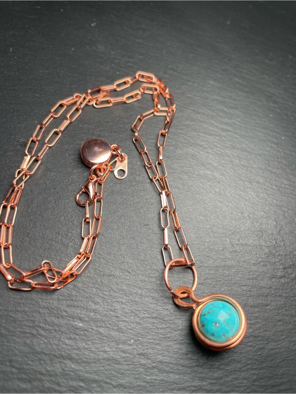 Artisan Turquoise Necklace Copper Paper Clip Chain
Magnetic Clasp - Picture 7 of 13